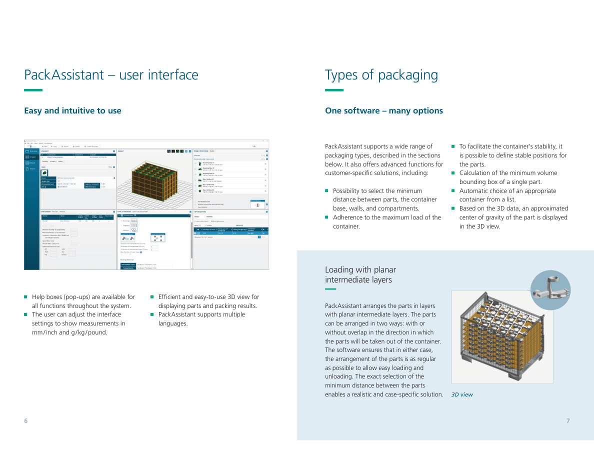 PackAssistant user interface and packaging types